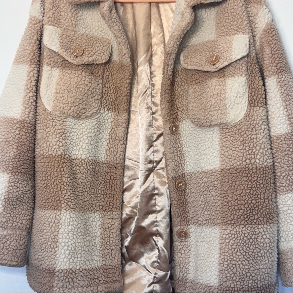 Bernardo Oversized Cold Weather Essential Plaid Teddy Jacket Shacket Sz M - Picture 3 of 10